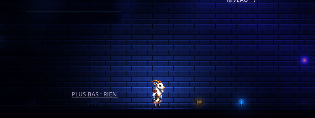 Une inscription peinte sur le mur d'une galerie : PLUS BAS : RIEN.
